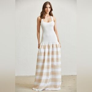Knit Stripe Combo Maxi Dress- White